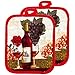 MJM Innovations Kitchen Towel Linen Set of 5 Pieces | 2 Towels 2 Potholders & 1 Oven Mitten | Featuring Wine Vineyard Grapes, Wine Glass & Bottle, Red Rose Flower, Bordeaux Chateau Roma (Wine)