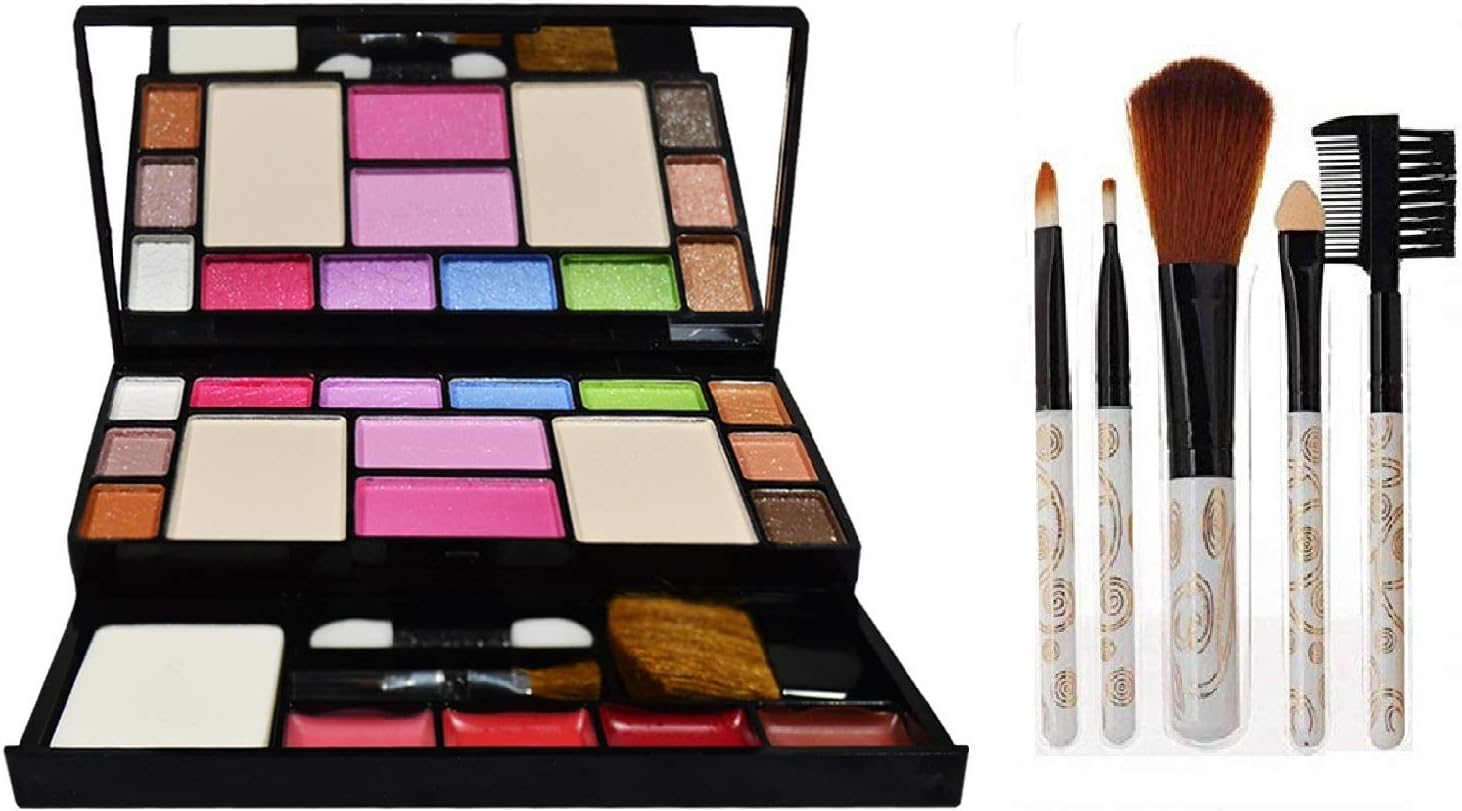 TYA Fashion Makeup Kit - 10 Eye Shadows Palette 4 Lip Colour 2 Compact Powders 2 Blushers With 5 pcs Makeup Brush