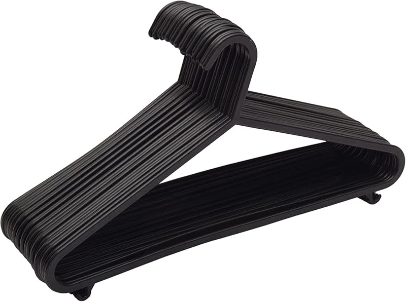 Straame Black Plastic Hangers with Hooks - Premium Space Saving Pack of 50