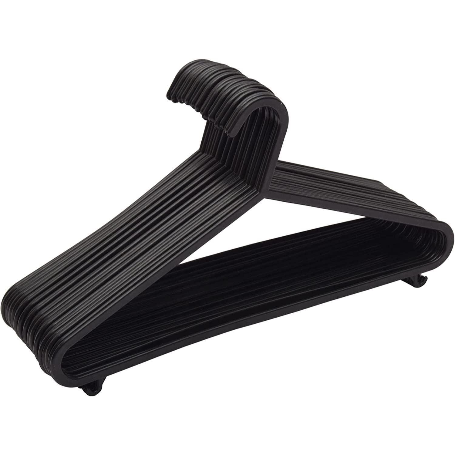 STRAAME Black Plastic Hangers with Hooks - Premium Adult Clothes Hangers - Thick, Strong & Space Saving - Pack of 25