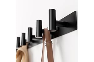 Black Wall Mounted Coat Rack – 5 T-Shaped Pegs for Hats, Bags & Towels, Heavy-Duty Metal Rail for Entryway, Bathroom, Closet,