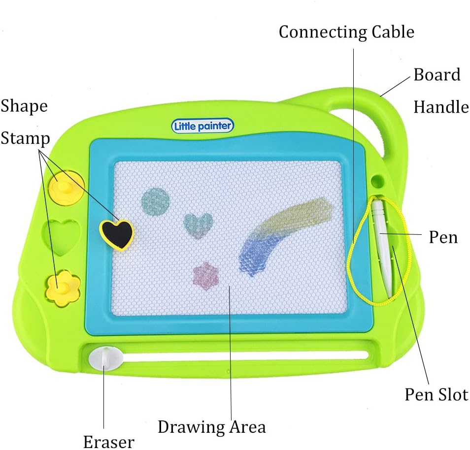 AiTuiTui Magnetic Drawing Board Mini Travel Doodle, Erasable Writing Sketch Colorful Pad Area Educational Learning Toy for Kid / Toddlers/ Babies with 3 Stamps and 1 Pen (Green): Toys & Games