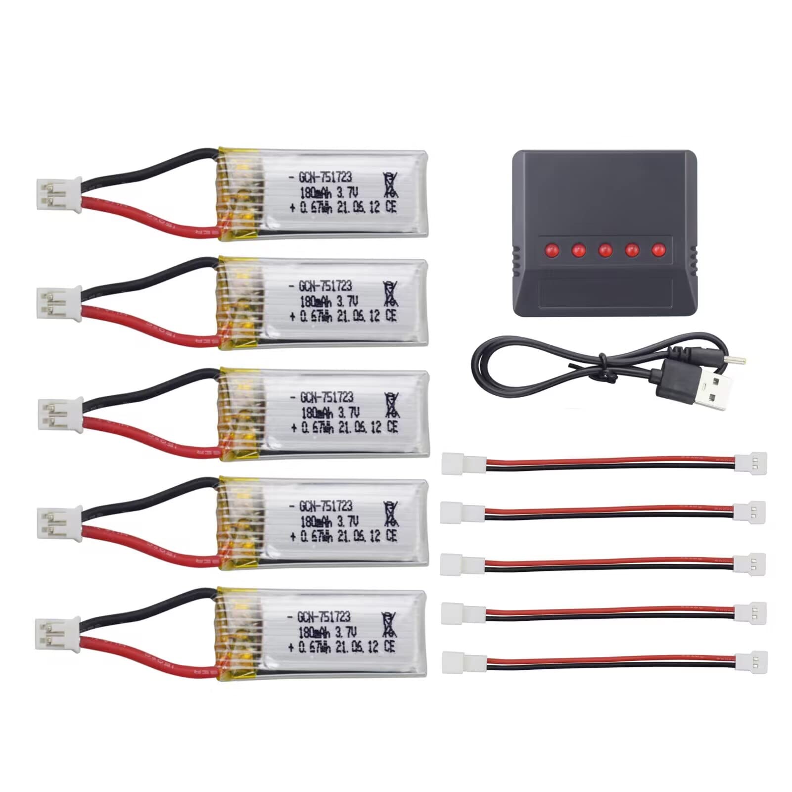 ZYGY 5PCS 3.7V 180mah Lithium Battery and 5 in 1 Charger for A20 A20W 4-axis Aircraft Remote Control Helicopter Spare Parts