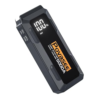 5000A Jump Starter | Povasee A40 Car Battery Jump Starter, 12V Portable Power Pack for All Gas & 10L Diesel Engines, with 3" LCD Display, Dual USB Output & Multi-Mode LED Light