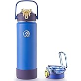 GOSWAG Insulated Water Bottle 24 oz, Stainless Steel Water Bottles with 2 Lids and Silicone Sleeve for School and Work, Double-Wall Vacuum Insulation