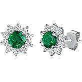Lab-Created Emerald Stud Earrings for Women 925 Sterling Silver Jewelry Earrings for Mother Wife Her