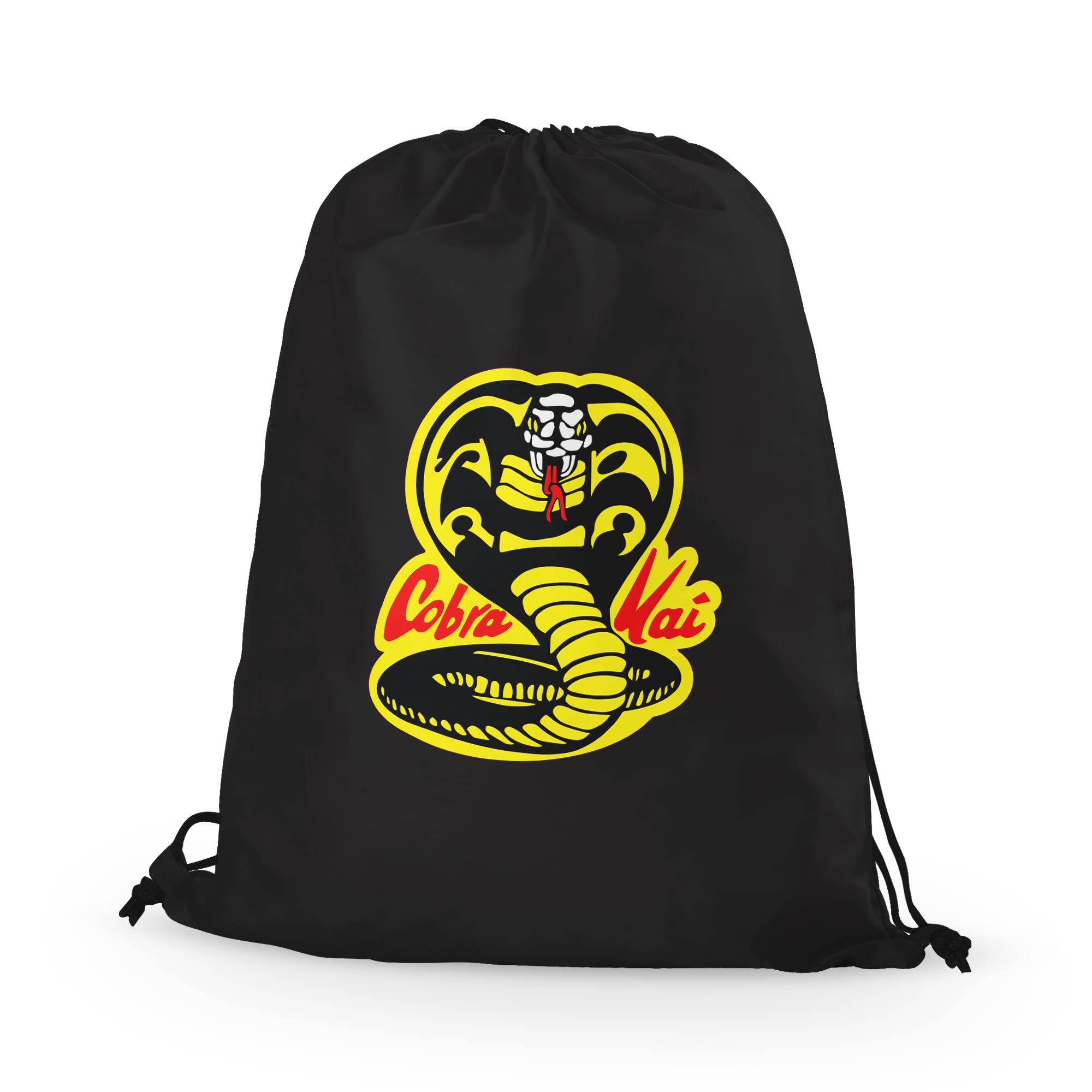SMARTYPANTS Black Cobra Kai Drawstring Bag - The Karate Kid Martial Arts Comedy-Drama TV Gym Football Swimming Dance Back to School Nursery Primary Backpack Gift Present (Black)