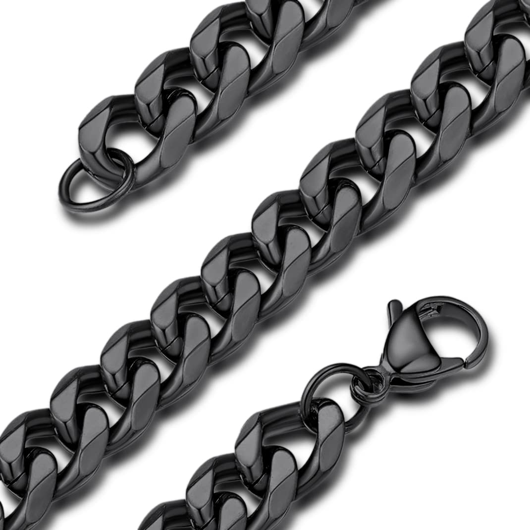 GOLDCHIC JEWELRY 9mm Curb Men Women Necklace, Black Flat Cuban Link 22 inches