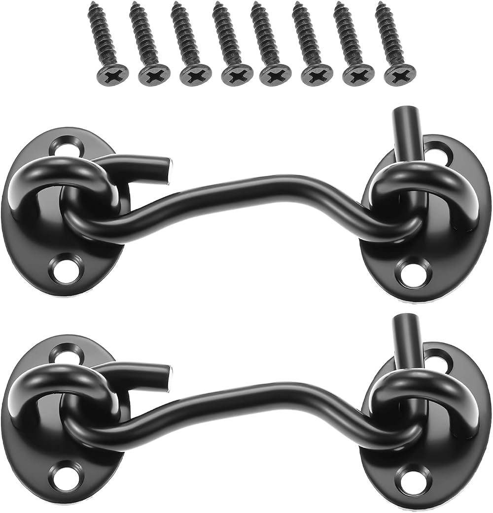 Mgoodoo Black 75mm Stainless Steel Cabin Hooks & Eye Latch Lock for Doors Gates