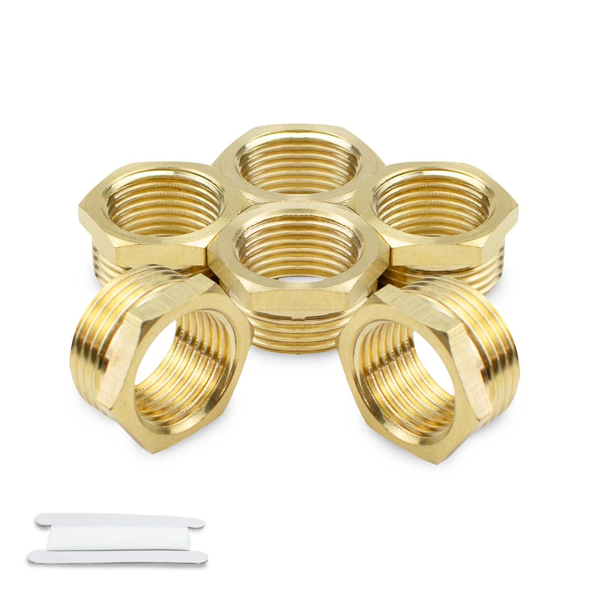 Bwintech 6 Pcs 3/8" Female to 1/2" Male BSP Thread Brass Hex Bushing Reducing Connector for Pipe Connecting Conversion