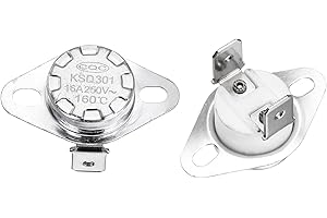 uxcell KSD301 Thermostat 160℃/320°F 16A Normally Closed N.C Temperature Switch for Microwaves,Oven,Coffee Maker 2 Pcs,Ceramic Material