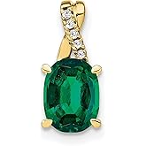 10k Yellow Gold Oval Emerald Pendant for Women with Crossover Bail, Green Gemstone Necklace Accented by White Cubic Zirconia, May Birthstone Fine Jewelry, Formal Gold Necklace for Anniversary