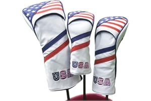 CHILXE US Flag Golf Headcovers Set for Driver, Fairway Woods and Hybrids | 3pcs Golf Club Covers - Golf Driver Headcover, Fairway Wood Cover, Hybrid Cover fits for Taylormade, Ping, Adams All Brand