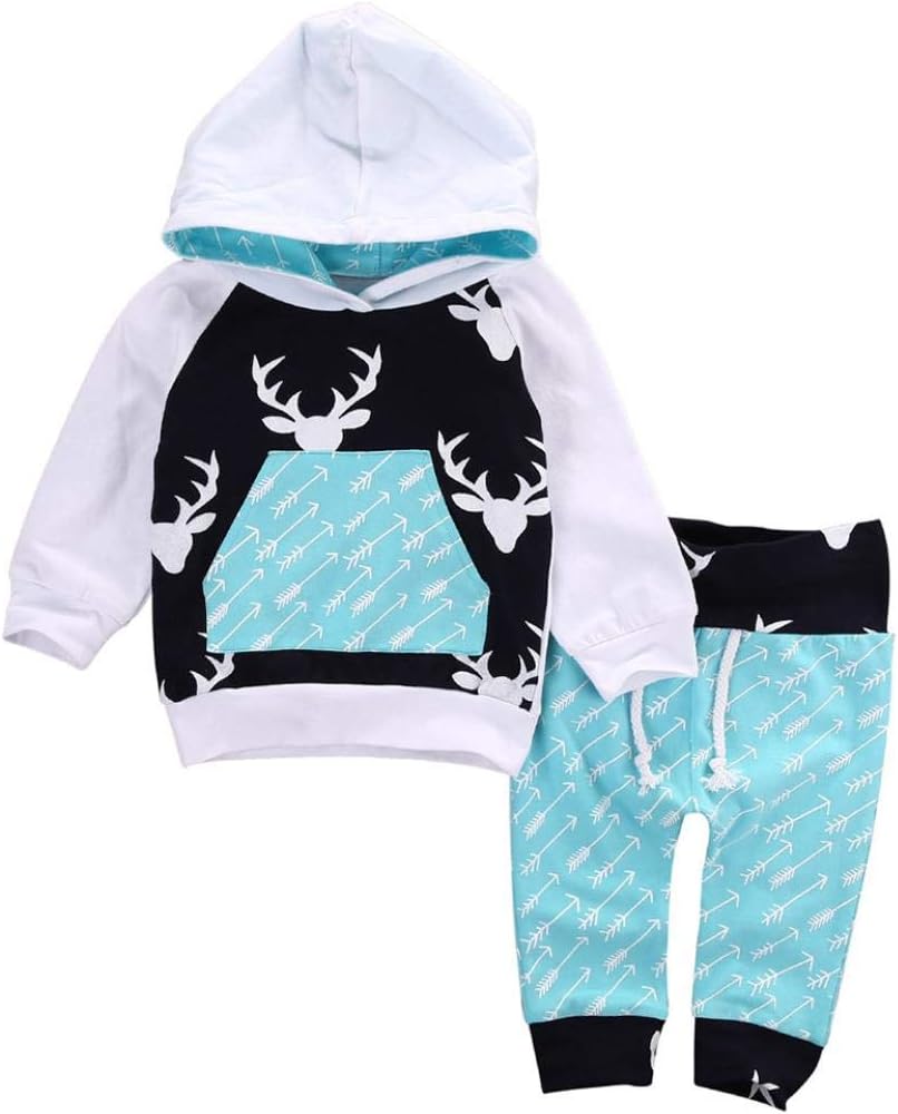 Newborn Infant Baby Boy Girl Deer Arrow Hoodie Tops+Pants Outfits Clothes Set,Kids Sweatshirts Warm Clothes Autumn Winter