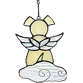 Lcensp Stained Glass Angel Wings Dog Memorial Gifts for Loss of Dog Sympathy Bereavement Gift Suncatcher, Rainbow Bridge Pet Passing Away Remembrance in Memory, Yellow