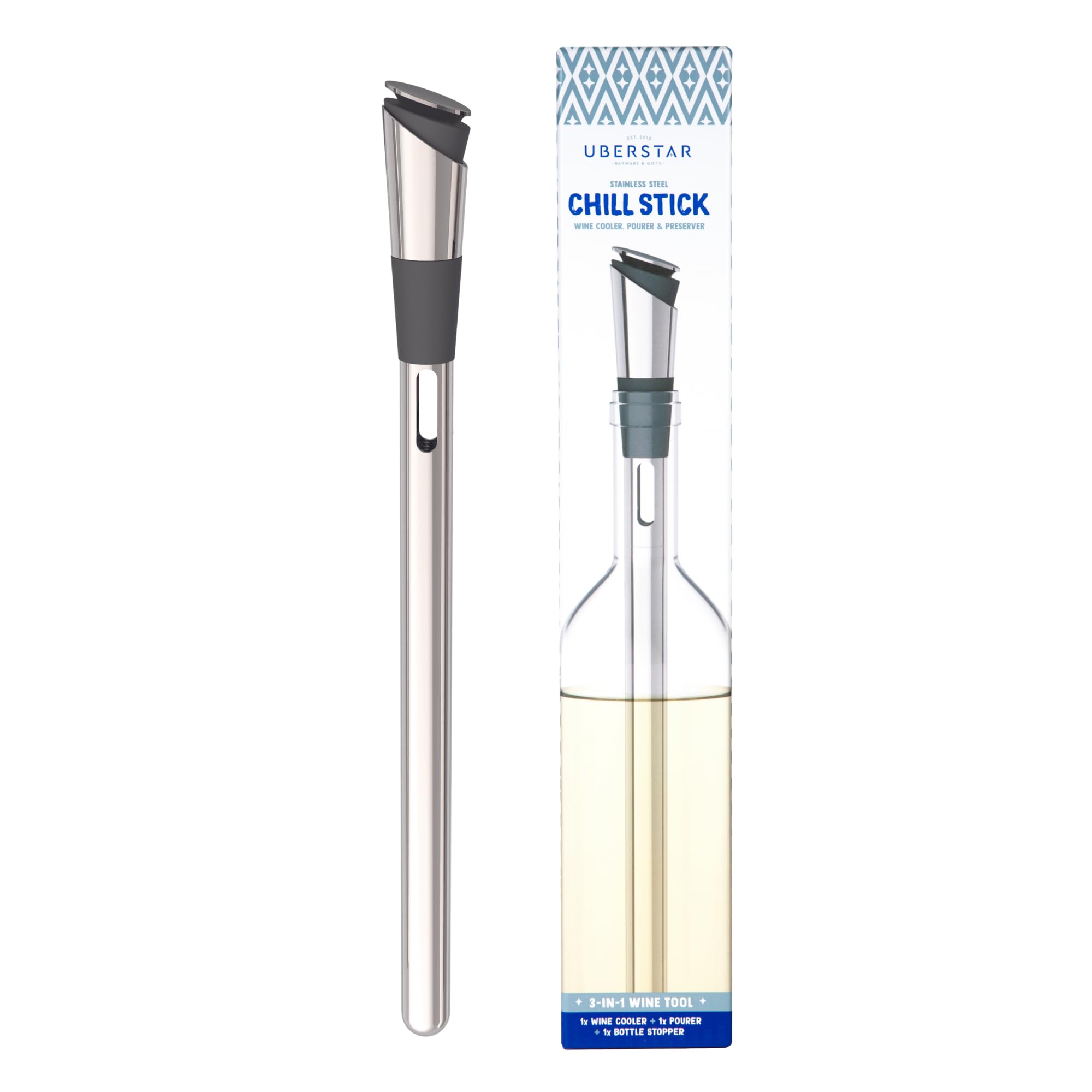Wine Chill Stick - Stainless Steel - Wine Cooling Rod with Aerator Pourer and Preserver