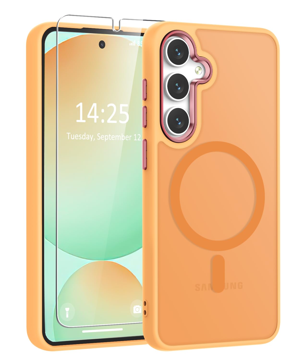 Photo 1 of WRJ for Samsung Galaxy S25 Case with Screen Protector,[Compatible with Magsafe] Magnetic Slim Matte Translucent Phone Case Women Men Shockproof Protective Cover for Galaxy S24 6.2 Inch-Yellow