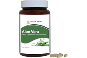 HERBAL HILLS Aloe Vera Capsules (Aloe barbadensis) | 120 Capsules (500 mg) | Pure Aloe Freeze Dried Powder Supplement, High Concentration, Supports Overall Well-Being