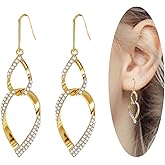 Sterling Silver Teardrop Dangle Earrings for Women,14k Gold Plated Double Linear Drop Hoop Diamonds Earrings, Jewelry for Women