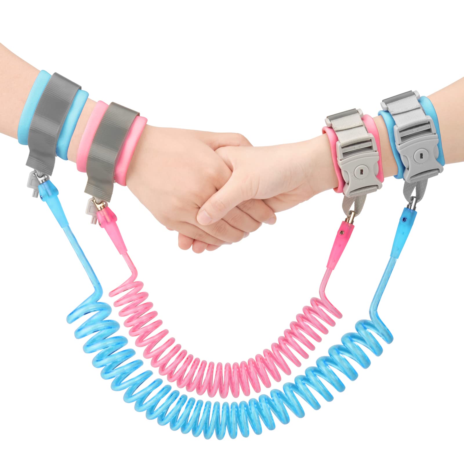 Wrist Reins for Toddlers Boys and Girls, Anyfirst 2.5M Anti Lost Wrist Link, 360°Rotate Toddler Wrist Strap with Elastic Wire Rope and Security Lock for Children Walking, Pink+Blue — image 1
