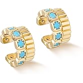 MYEARS Women Ear Cuff Earring Gold Non Pierced Cartilage Clip on Open Wrap Turquoise 14K Gold Plated Simple Hypoallergenic Everyday Jewelry