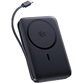 Baseus Picogo Qi2.2 25W Magsafe Portable Charger Power Bank 10000mAh 45W, with Built-in Cable USB-C Fast Charging Magnetic Battery Pack for iPhone 17/16/15/14/13/12 Pro Max/Pixel 10 Pro, Black