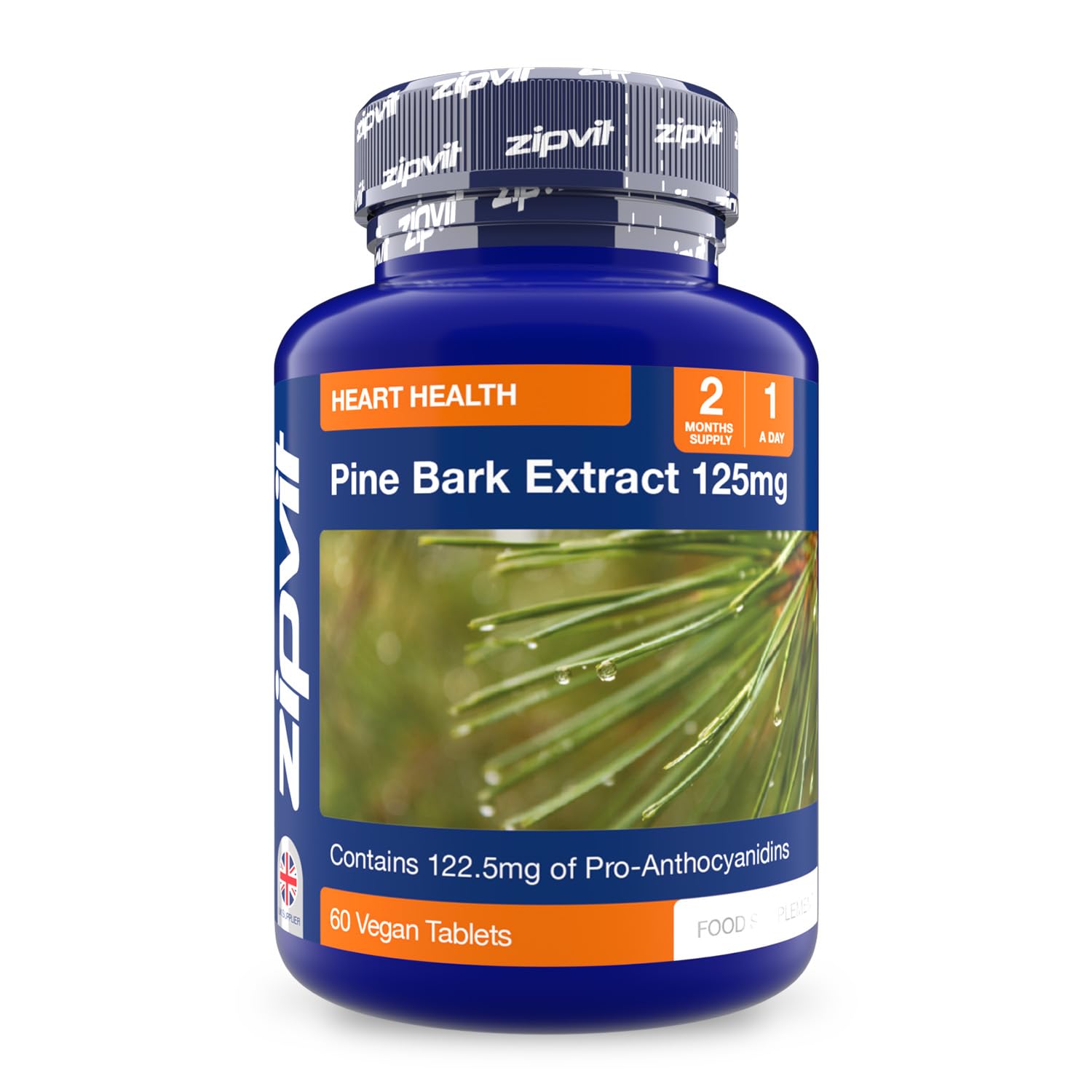 Zipvit Pine Bark Extract 125mg, High Strength Supplement, 95% Proanthocyanides, 60 Vegan Tablets, 2 Months Supply
