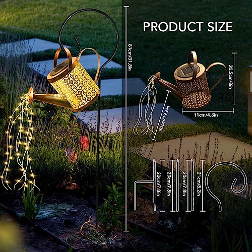 Solar Lights Outdoor Garden Watering Can, Solar Garden Light Waterproof LED Fairy String Lights, Hanging Metal Garden Ornament for Yard Lawn Pathway Patio, Gardening Birthday Gifts for Women Mum