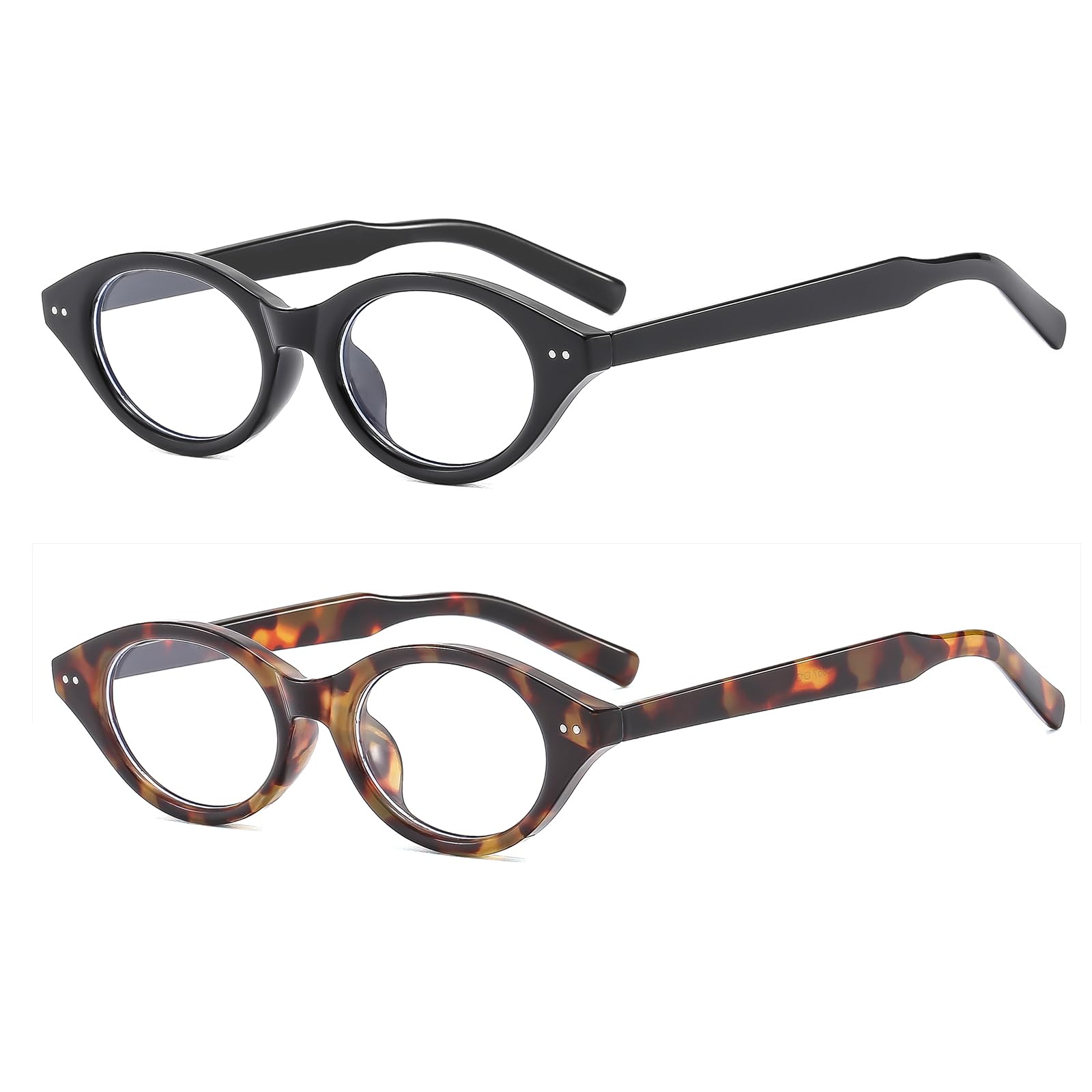 LJCZKA Retro Cat Eye Glasses Women Blue Light Blocking Glasses Small Oval Cateye Frame Eyewear Anti Fatigue Eyeglasses for Computer Gaming Reading (Black Clear+Leopard Clear)