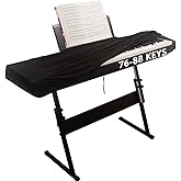 MyBolin Premium Suede Digital Piano Keyboard Cover for 76-88 Keys - Dust Protection with Elastic Drawstrings & Dual Music Stand Zippers - Play Without Removing - Minimalist Pure Black