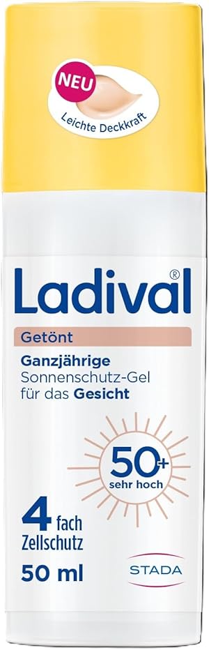 Ladival® Getönt Sonnenschutz-Gel LSF 50+ Gesicht, tönende Tagespflege für ein ebenmäßiges Hautbild, spendet Feuchtigkeit mit Hyaluronsäure, kaschierender UV-Schutz, 50ml