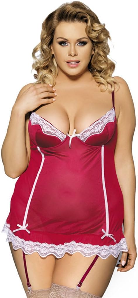 ZHDC® Sexy Lingerie, red Sexy Stretch chest pad Sleep skirt summer XXXL 6XL Seductive underwear ( Size : 6XL )