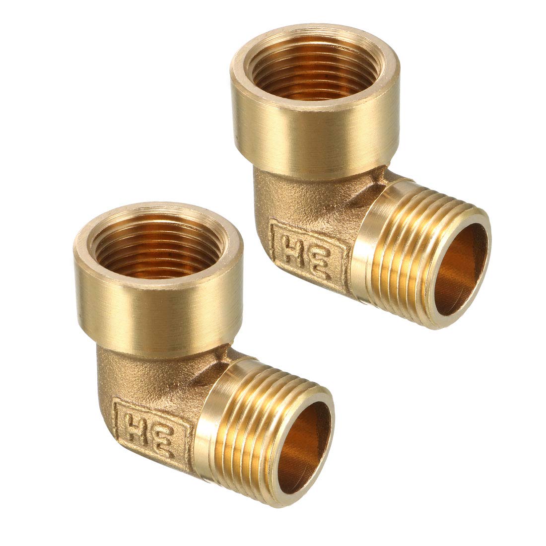 sourcing map Brass Elbow Pipe Fitting 90 Degree 3/8 BSP Male X 3/8 PT Female Coupler 2pcs