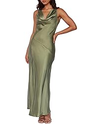 Satin Cowl Neck Sleeveless Backless Maxi Wedding
