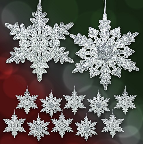 Set of 12 acrylic iridescent snowflake christmas ornaments winter…