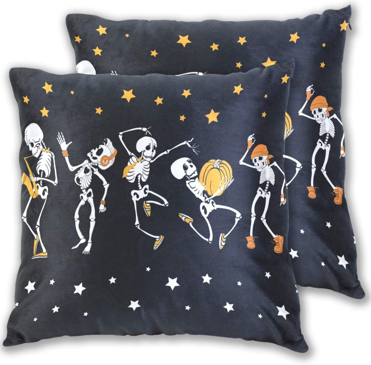 Exnundod Skull Band Soft Cotton Velvet Throw Pillow Covers 2pc Set Square Decorative Pillow Case Halloween Pumpkin Double-Sided Printing Cushion Case for Couch Home Sofa Bed Office Car