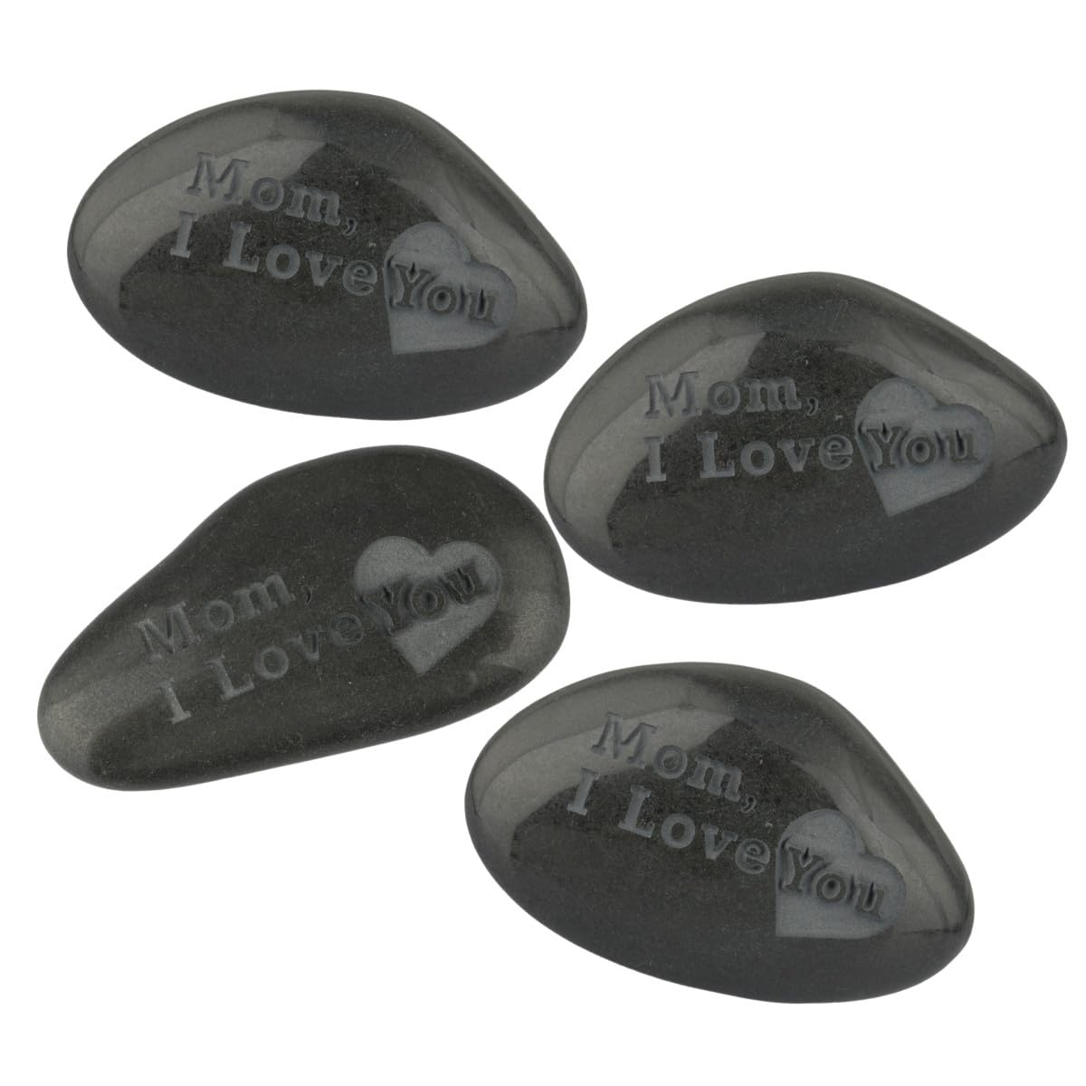 mookaitedecor 4pcs Small Natural Black Stone with Words ‘Mom I Love You’ Pocket Stone for Grief, Small Memorial Ornaments Stone Engraved Stones for Grave Love Message for Mum Condolence Sympathy Gift