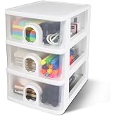 DETEIN 3-Drawer Clear Plastic Desk Organizer Small Stacking Storage Drawer | Organize Office Supplies, Stationery, Makeup, Craft materials, Accessories for Neat Desktop Storage (White)