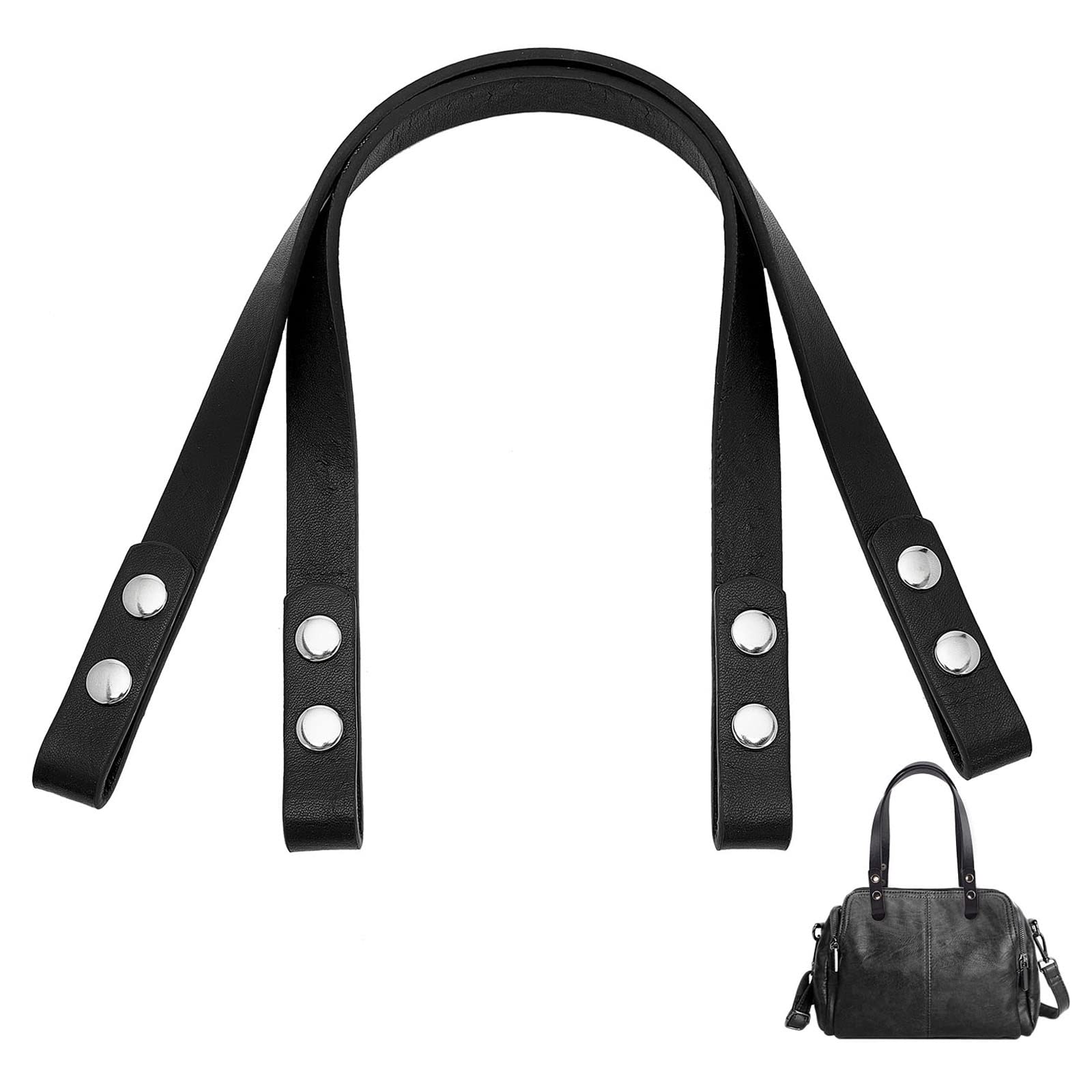 PandaHall 2pcs PU Leather Bag Handles Black Purse Straps Replacement 15.7" Handbag Handles Purse Handles for Handbag Purse Wallet Underarm Tote Bags Making Bag Strap Replacement Supplies, 40cm