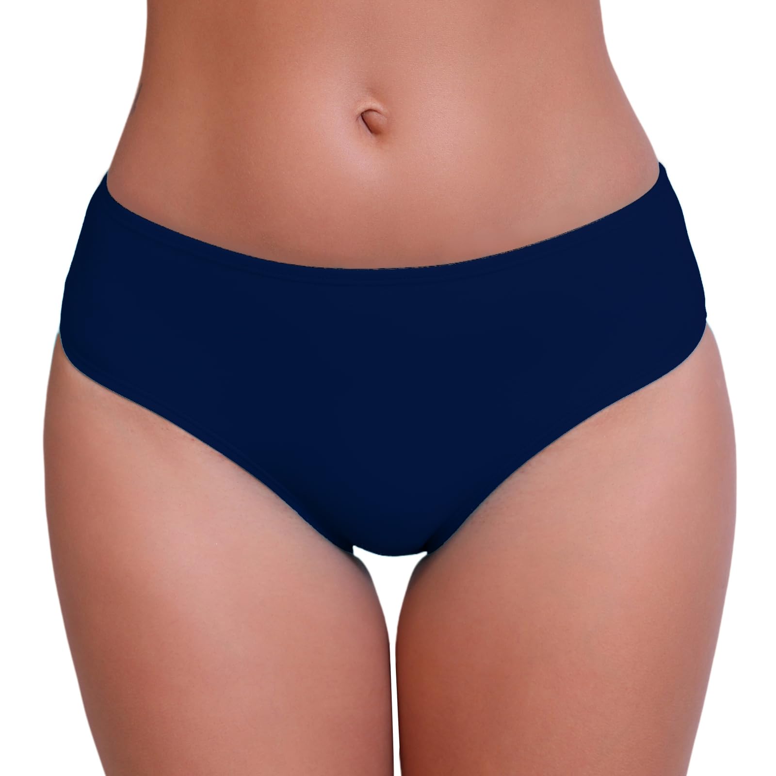 Photo 1 of Halcurt Women's Mid Waisted Bikini Swimsuit Bottoms Full Coverage Swim Bottoms Navy L