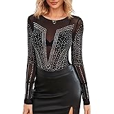 SEBOWEL Women Long Sleeves Mesh See Through Jumpsuit Bodysuit Top Leotard