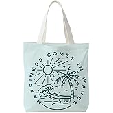 KEUSPI Summer Beach Tote Bag for Women, Coastal Beachy Canvas Tote Bag, Beach Themed Gifts, Happiness Comes in Waves Nautical Reusable Shopping Grocery Bags
