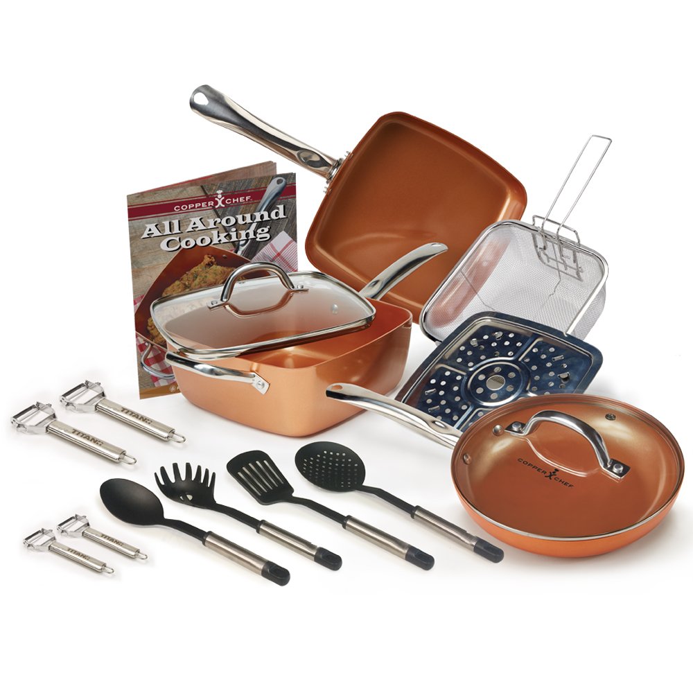 Kitchen Cookware Copper Chef 13 Pc Deep 9.5 In Square Non Stick Frying