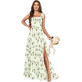 Sweei Stitck Square Neck Chiffon Bridesmaid Dress with Slit A Line Floor Length Formal Evening Gown