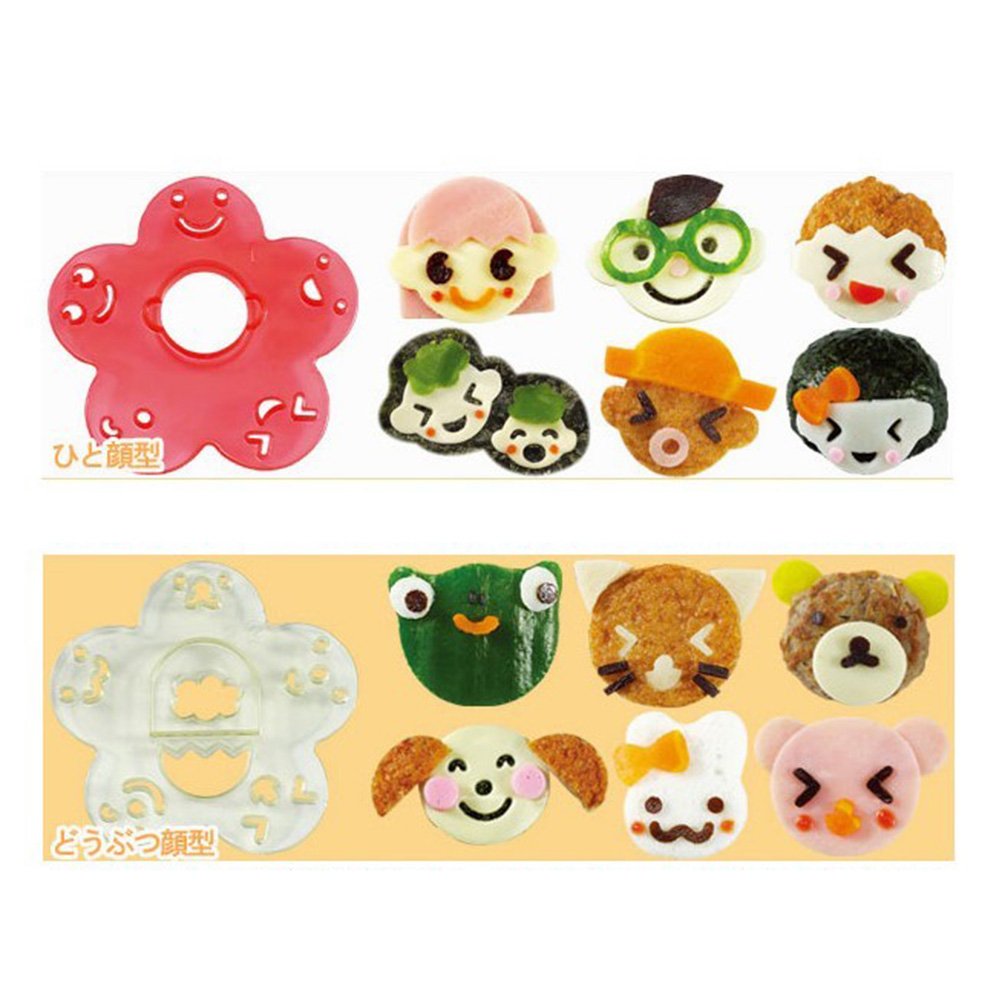 OHF 3 in 1 Bento Accessories Various Emotion Expression Rice Mold Onigiri Shaper and Dry Roasted Seaweed Cutter Set