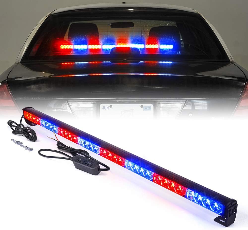 Xprite 35.5" Red Mix Blue 32 LED Traffic Advisor Advising Emergency Vehicle Strobe Top Roof Light Bar w/ 13 Warning Flashing Modes for Trucks Cars