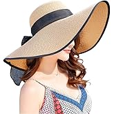 AQOKKA Beach Hats for Women Men Big Straw Wide Brim Summer Hat Floppy Foldable Roll up Cap for Beach Outdoor UPF 50+