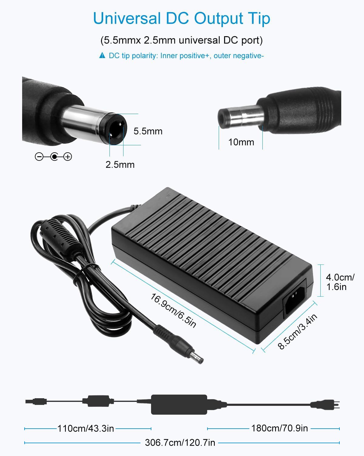 ALITOVE 24V 8A Power Supply Adapter 100~240V AC to DC 24 Volt 8Amp 192W Power Converter 7.5A 7A 6.5A 6A Low Voltage Transformer 5.5x2.5mm for LED Light CCTV Camera LCD Monitor
