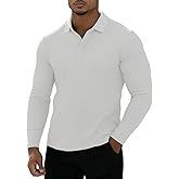 Muscle Cmdr Men's Cotton Long Sleeve Muscle T Shirts Slim Fit Business Casual Tee Short Sleeve Ribbed Polo V Neck