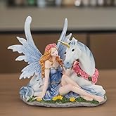 ICE ARMOR Hand Painted 7.5" H Fairy with Unicorn Figurine Statue Sculpture Ornament Decoration Home/Room Decor Ideas for Housewarming, Holidays and Birthdays Great Collectible